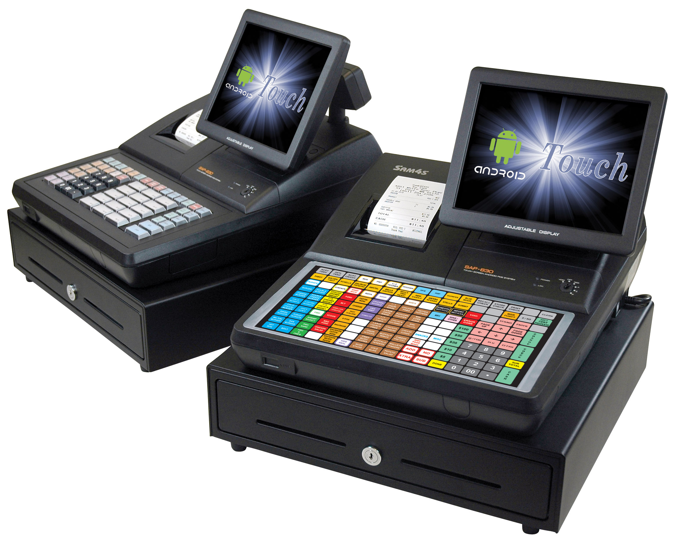 SAM4S SAP-630II premium hybrid POS terminal with raised-key and flat keyboard models